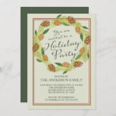 Klassieke Pinecone Wreath Holiday Party Kaart (Voorkant / Achterkant)