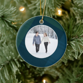 Klassieke plaid eerste getrouwde kerst foto keramisch ornament