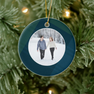 Klassieke plaid eerste getrouwde kerst foto keramisch ornament