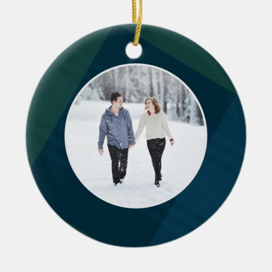 Klassieke plaid eerste getrouwde kerst foto keramisch ornament (Voorkant)