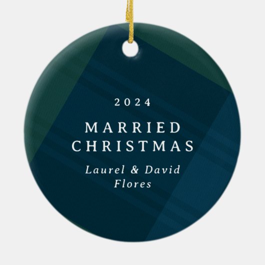 Klassieke plaid eerste getrouwde kerst foto keramisch ornament (Achterkant)