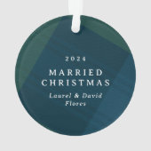 Klassieke plaid eerste getrouwde kerst foto ornament (achterkant)