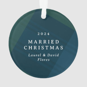 Klassieke plaid eerste getrouwde kerst foto ornament