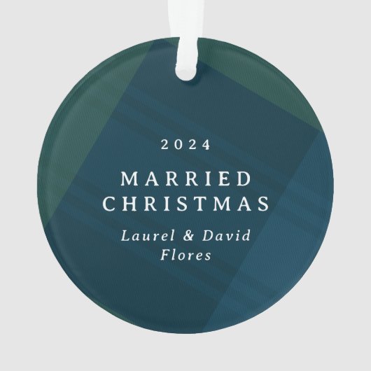 Klassieke plaid eerste getrouwde kerst foto ornament (achterkant)