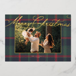 Klassieke Plaid Folie Familie Foto Kerstkaart Uitnodiging