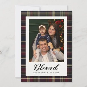 Klassieke Plaid Gezegende 5 Foto Kerstmis Tartan Feestdagenkaart