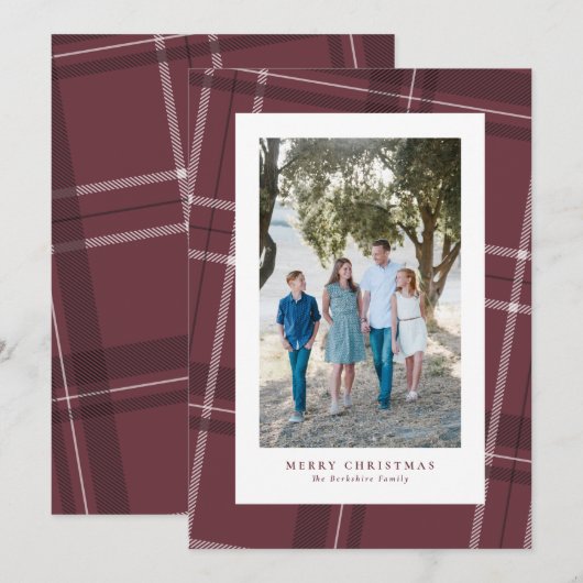 Klassieke plaid kastanjebruin verticale foto feestdagenkaart (Voorkant / Achterkant)