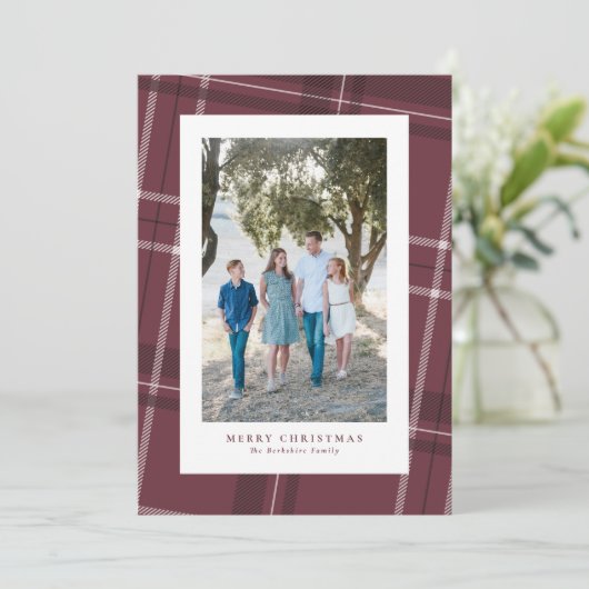 Klassieke plaid kastanjebruin verticale foto feestdagenkaart (Staand voorkant)