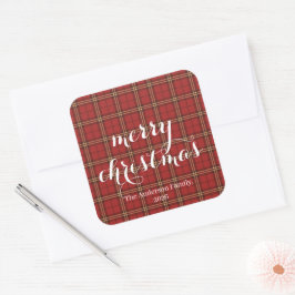 Klassieke Plaid Kerstmis Kerst- Vierkante Sticker