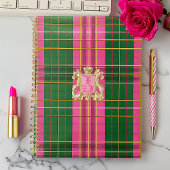 Klassieke Plaid Roze en Groen Monogrammed Notitieboek