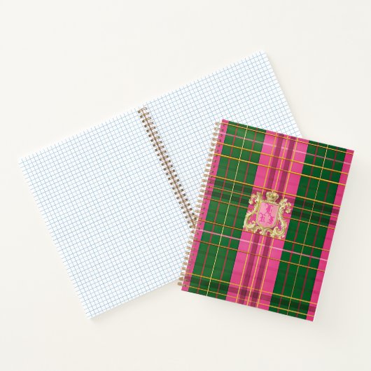 Klassieke Plaid Roze en Groen Monogrammed Notitieboek (Binnen)