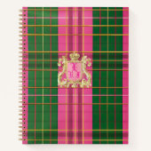 Klassieke Plaid Roze en Groen Monogrammed Notitieboek (Voorkant)