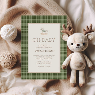 Klassieke Plaid Schommelpaard Baby Shower Kaart