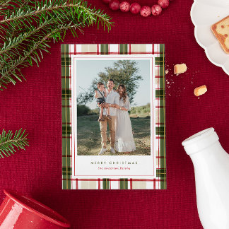 Klassieke Plaid Tartan Kerstvakantie Fotokaart Feestdagenkaart