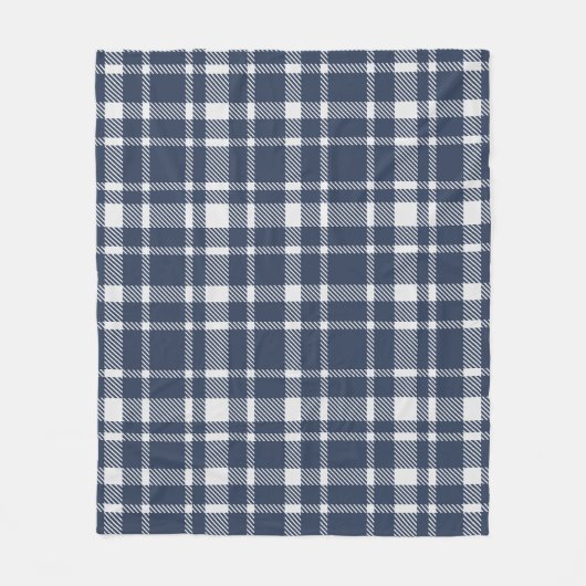 Klassieke Plaid Tartan Patroon-Dark Navy & Wit Fleece Deken (Voorkant)