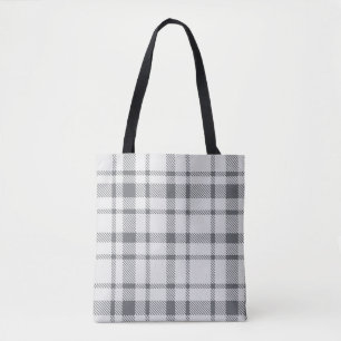 Klassieke Plaid Tartan Patroon-Neutraal Grijs & Wi Tote Bag