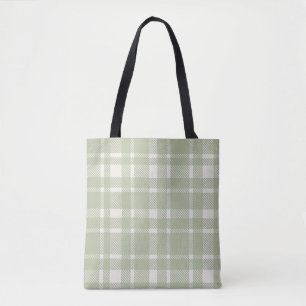 Klassieke Plaid Tartan Patroon-Zacht Groen & Ivoor Tote Bag