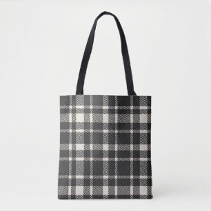 Klassieke Plaid Tartan Pattern-Black & Off-White Tote Bag