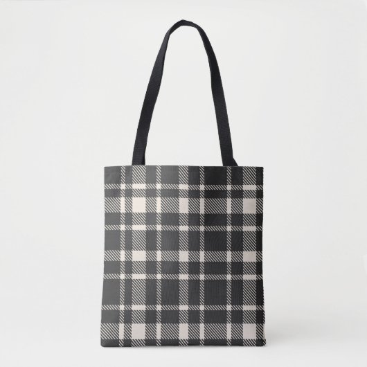 Klassieke Plaid Tartan Pattern-Black & Off-White Tote Bag (Voorkant)