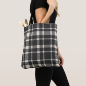 Klassieke Plaid Tartan Pattern-Black & Off-White Tote Bag (Dichtbij)