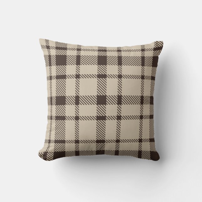 Klassieke Plaid Tartan Pattern-Dark Brown & Taupe Kussen (Voorkant)