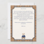 Klassieke plaid teddybeer baby shower bedankkaart (Achterkant)