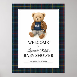 Klassieke Plaid Teddybeer Baby Shower Poster