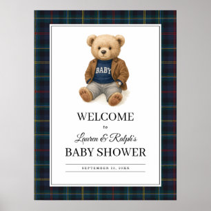 Klassieke Plaid Teddybeer Baby Shower Poster