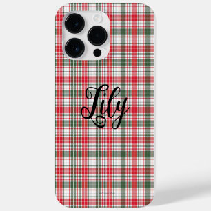 Klassieke Plaid Winter Tartan Rode Naam Persoonlij Case-Mate iPhone 14 Pro Max Hoesje