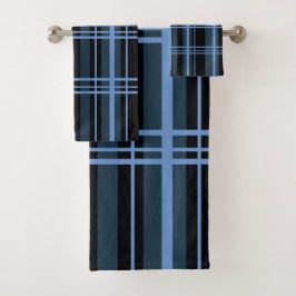 Klassieke Plaid Zwart Blauw tinten Bad Handdoek