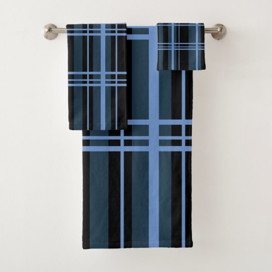 Klassieke Plaid Zwart Blauw tinten Bad Handdoek (Insitu)