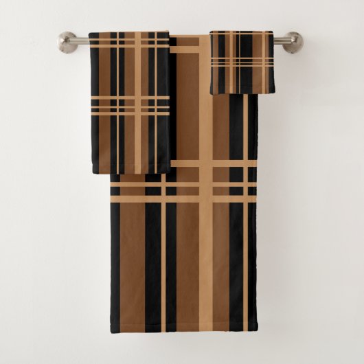 Klassieke Plaid Zwart en Tan Shades Bad Handdoek (Insitu)