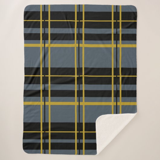 Klassieke Plaid Zwart Grijs Goud Sherpa Deken (Voorkant)
