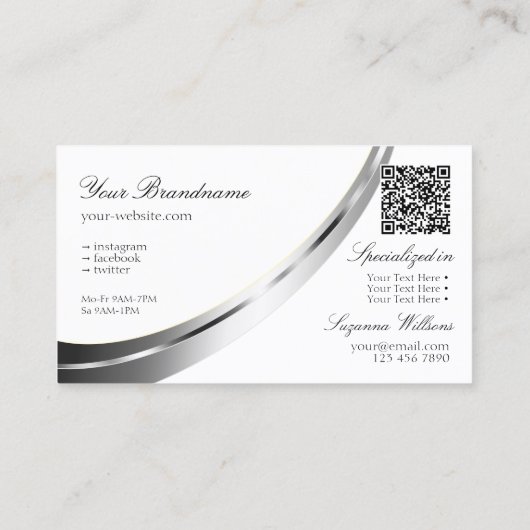 Klassieke Plain White Silver Decor met QR-code Visitekaartje (Achterkant)
