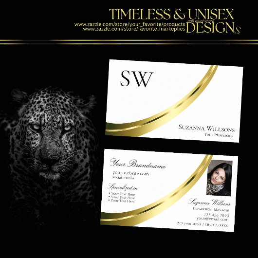 Klassieke Plain Wit Goud Decor Monogram en Foto Visitekaartje