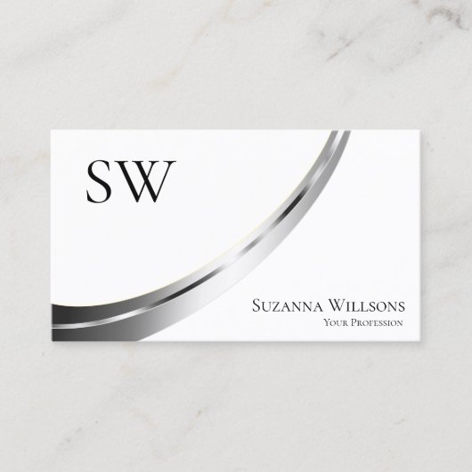 Klassieke Plain Wit Zilver Decor met Monogram Visitekaartje (Voorkant)