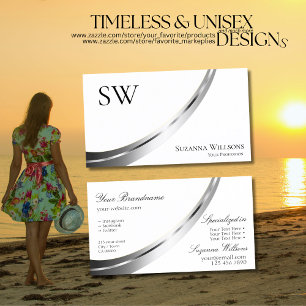 Klassieke Plain Wit Zilver Decor met Monogram Visitekaartje