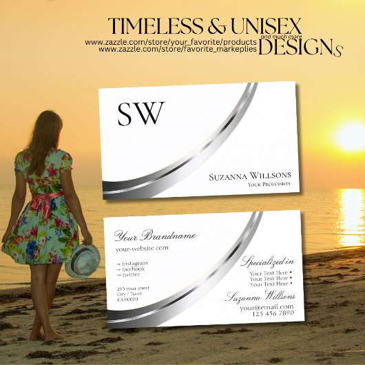 Klassieke Plain Wit Zilver Decor met Monogram Visitekaartje