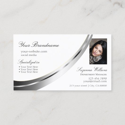 Klassieke Plain Wit Zilver Decor Monogram Foto Visitekaartje (Achterkant)