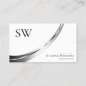 Klassieke Plain Wit Zilver Decor Monogram Foto Visitekaartje (Voorkant)
