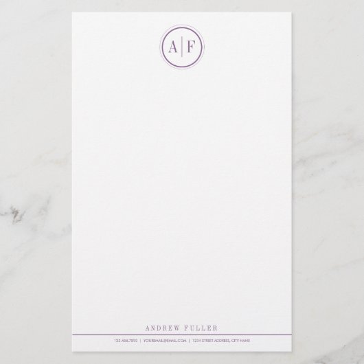 Klassieke plum Monogrammed Stationery Briefpapier (Voorkant)
