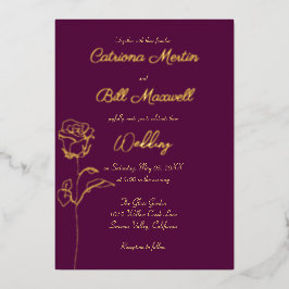 Klassieke Plum Paarse & Gold Foil Wedding Invitati Folie Uitnodiging