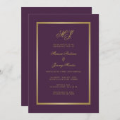 Klassieke Plum Paarse Goud Monogram Engagement Par Kaart (Voorkant / Achterkant)