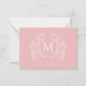 Klassieke Poeder Blush Roze Bloemkam Monogram Notitiekaartje (Voorkant)