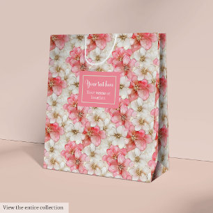 Klassieke poederroze & gouden aangepaste trouwcade medium cadeauzakje