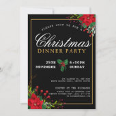 Klassieke Poinsettia Bloemen Kerstmis Diner Party Kaart (Voorkant)