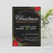 Klassieke Poinsettia Bloemen Kerstmis Diner Party Kaart (Staand voorkant)