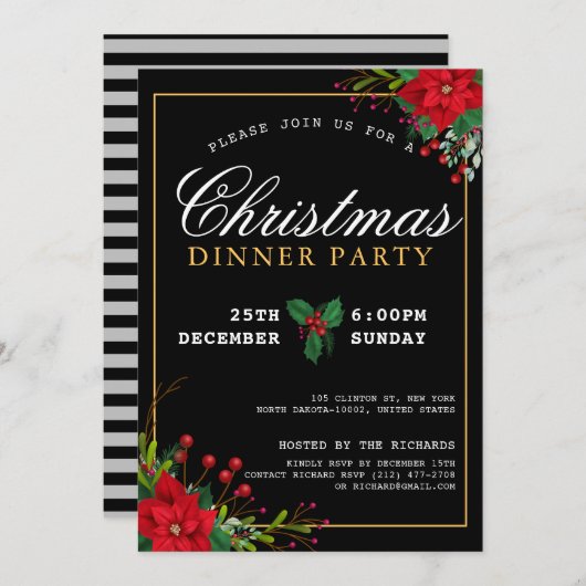 Klassieke Poinsettia Bloemen Kerstmis Diner Party Kaart (Voorkant / Achterkant)