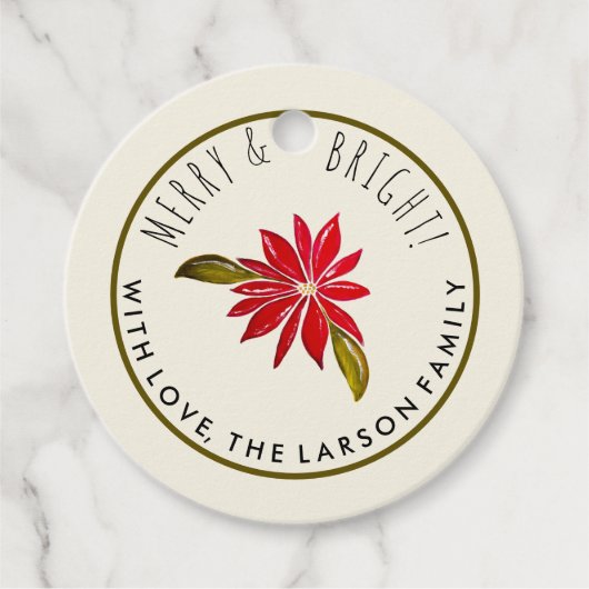 Klassieke Poinsettia Eenvoudig Cute Moderne Kerstm Bedankjes Labels (Voorkant)