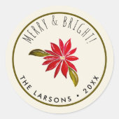Klassieke Poinsettia Eenvoudig Cute Moderne Kerstm Ronde Sticker (Voorkant)
